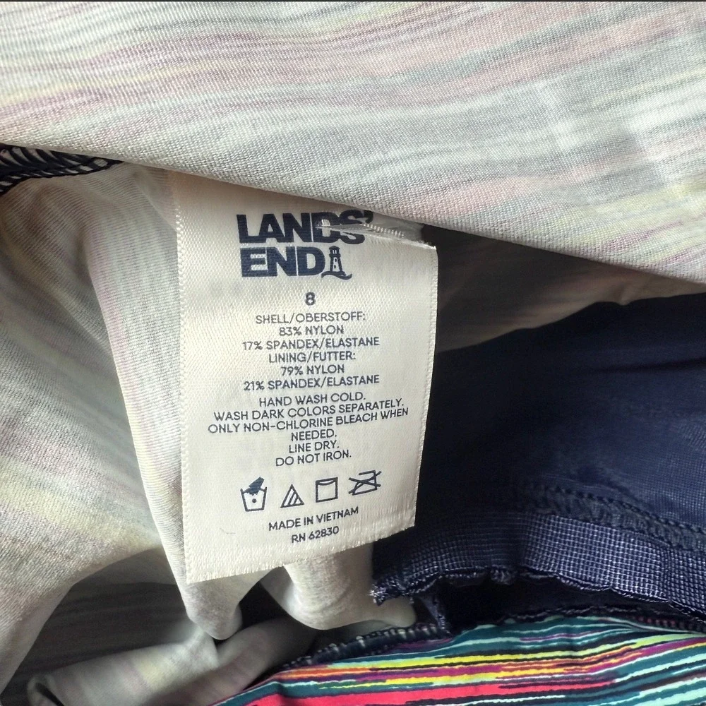 Lands' End Women's 8 Chlorine Resistant Blouson Tankini Swimsuit Top Deep Sea Na